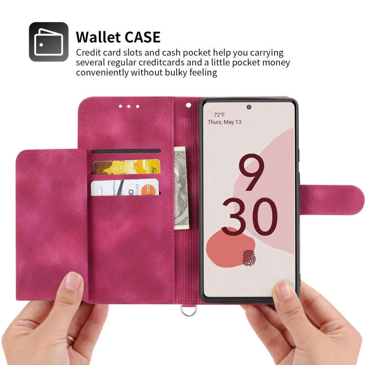 For Google Pixel 7 5G Skin-feel Flowers Embossed Wallet Leather Phone Case(Wine Red)