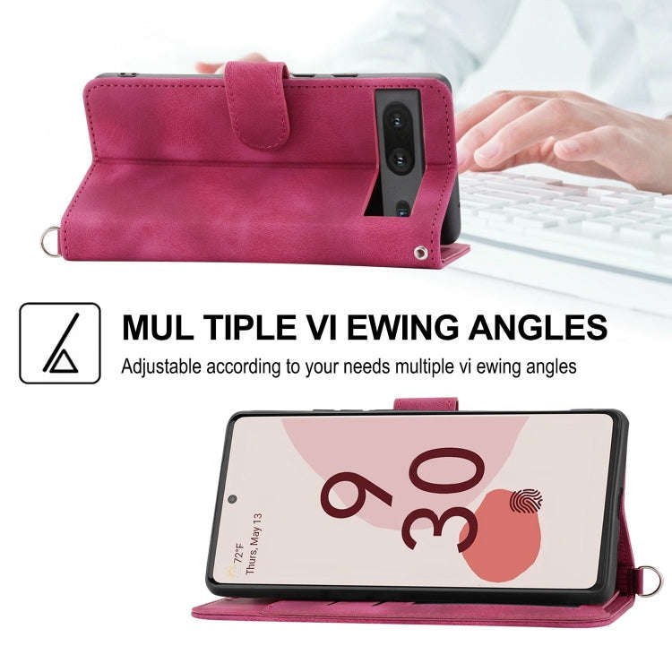 For Google Pixel 7 5G Skin-feel Flowers Embossed Wallet Leather Phone Case(Wine Red)