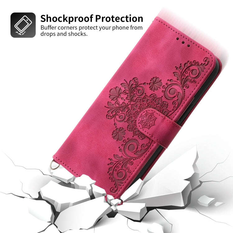 For Google Pixel 7 5G Skin-feel Flowers Embossed Wallet Leather Phone Case(Wine Red)
