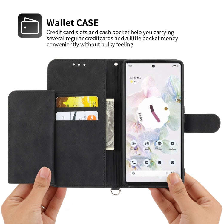 For Google Pixel 7 Pro 5G Skin-feel Flowers Embossed Wallet Leather Phone Case(Black)