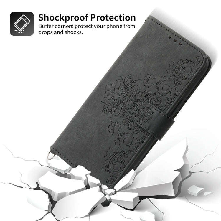 For Google Pixel 7 Pro 5G Skin-feel Flowers Embossed Wallet Leather Phone Case(Black)