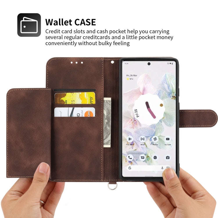 For Google Pixel 7 Pro 5G Skin-feel Flowers Embossed Wallet Leather Phone Case(Brown)