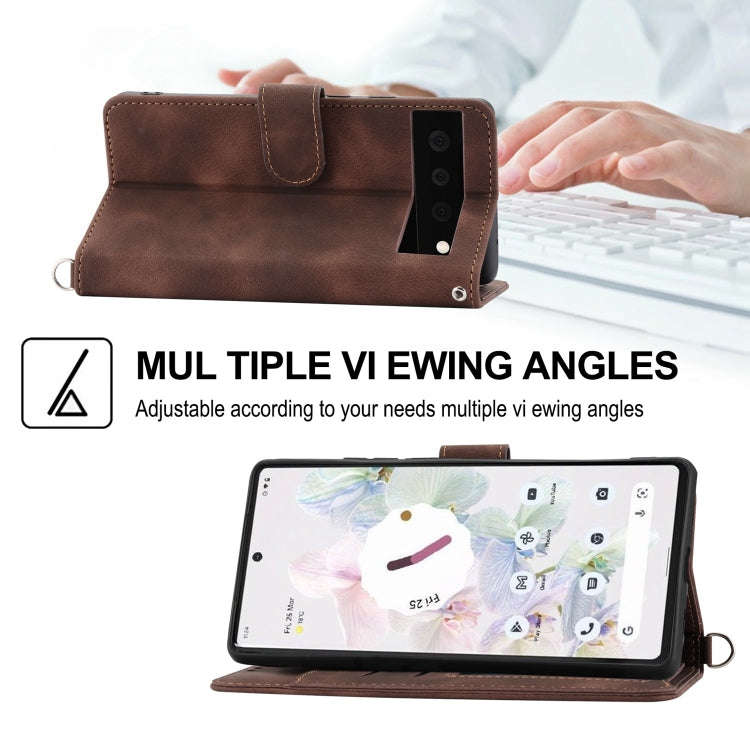 For Google Pixel 7 Pro 5G Skin-feel Flowers Embossed Wallet Leather Phone Case(Brown)