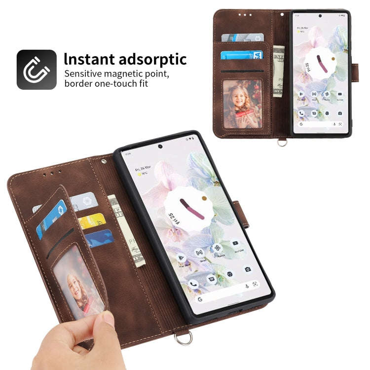 For Google Pixel 7 Pro 5G Skin-feel Flowers Embossed Wallet Leather Phone Case(Brown)