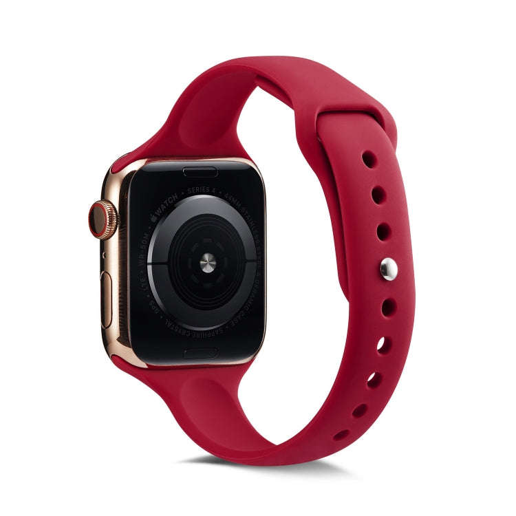 For Apple Watch 5/4 44mm & 3/2/1 42mm Thin Silicone Watch Band(Rose Red)