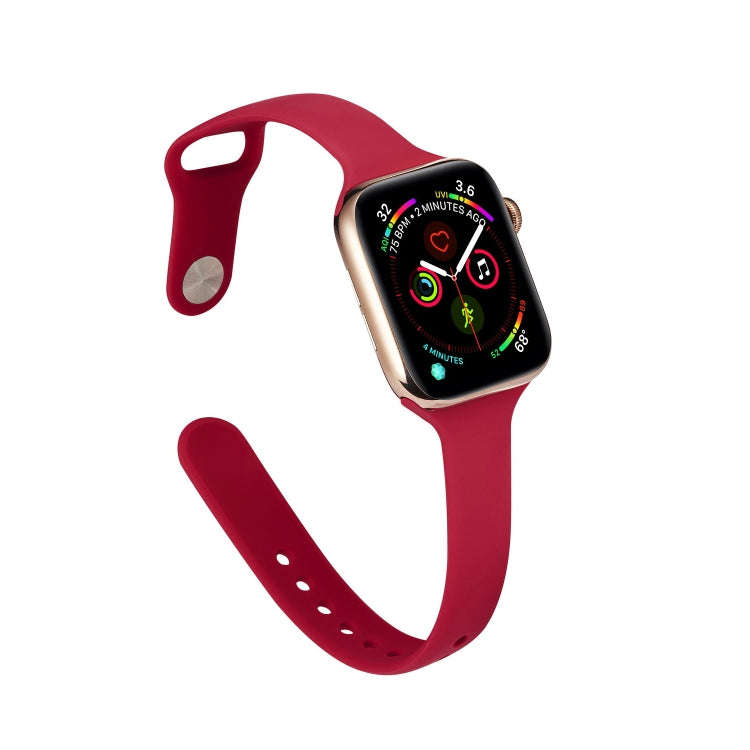 For Apple Watch 5/4 44mm & 3/2/1 42mm Thin Silicone Watch Band(Rose Red)