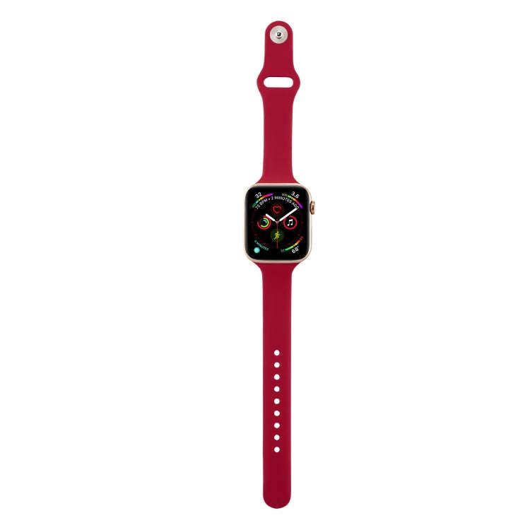 For Apple Watch 5/4 44mm & 3/2/1 42mm Thin Silicone Watch Band(Rose Red)