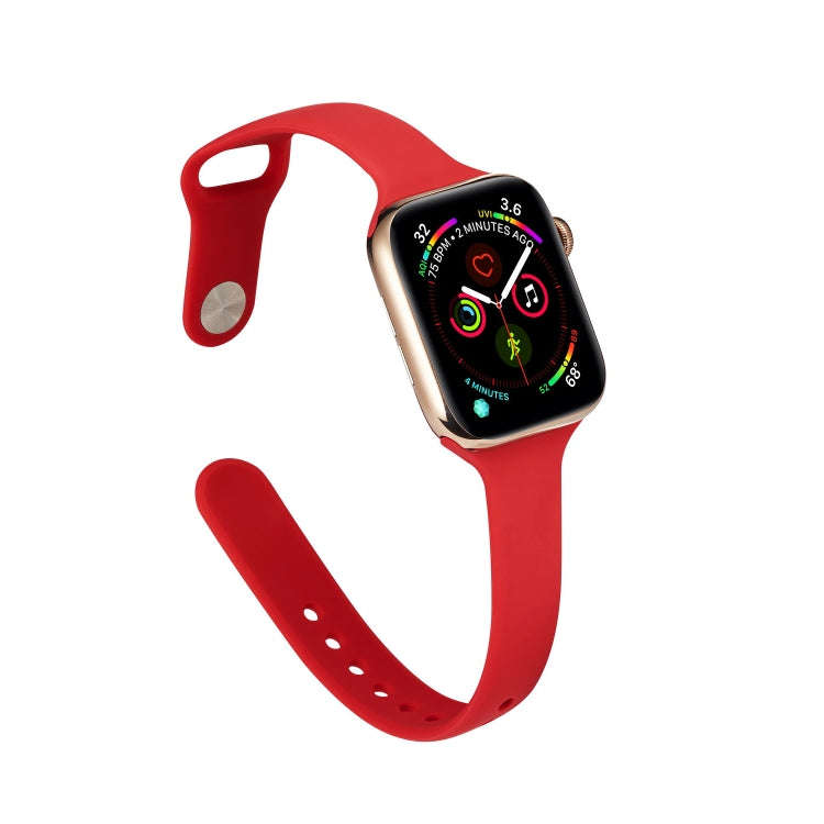 For Apple Watch 5/4 44mm & 3/2/1 42mm Thin Silicone Watch Band(Camellia Red)