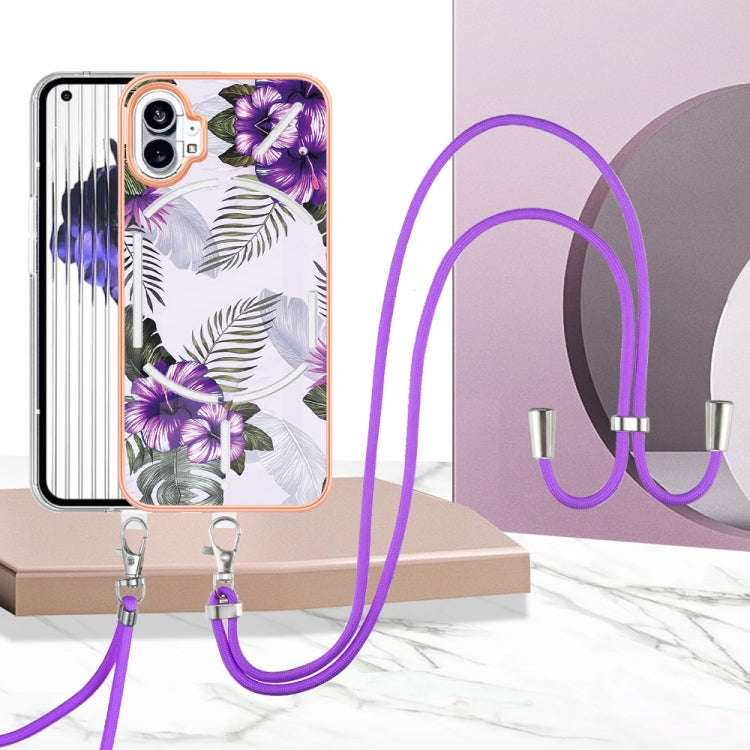 For Nothing Phone 1 Electroplating IMD TPU Phone Case with Lanyard(Purple Flower)