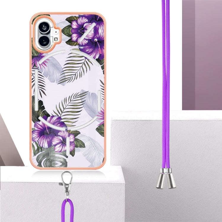 For Nothing Phone 1 Electroplating IMD TPU Phone Case with Lanyard(Purple Flower)