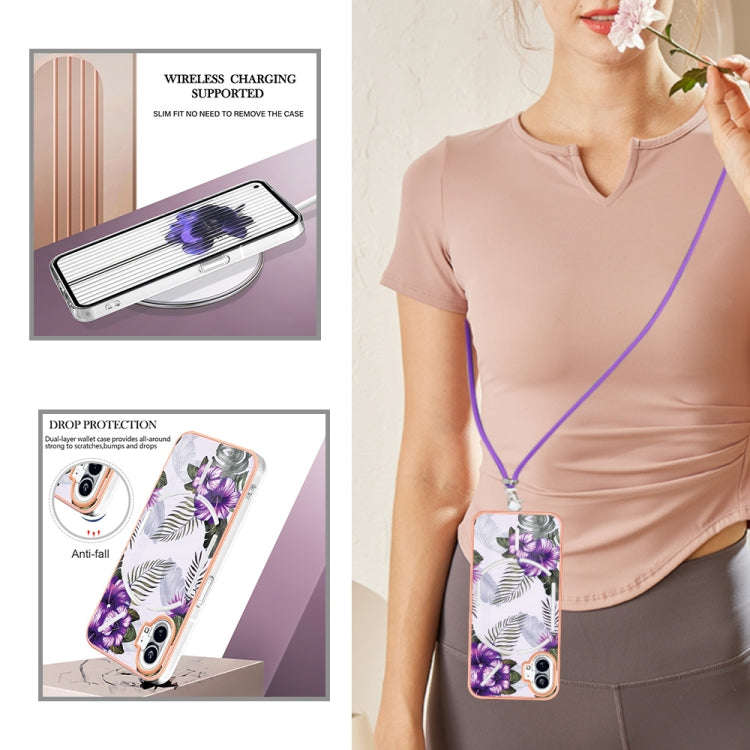 For Nothing Phone 1 Electroplating IMD TPU Phone Case with Lanyard(Purple Flower)