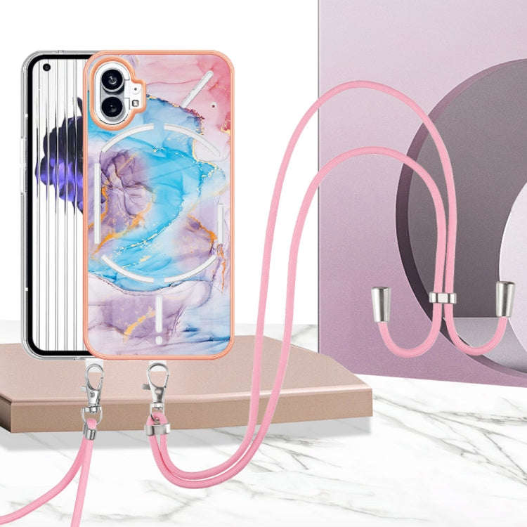 For Nothing Phone 1 Electroplating IMD TPU Phone Case with Lanyard(Blue Marble)
