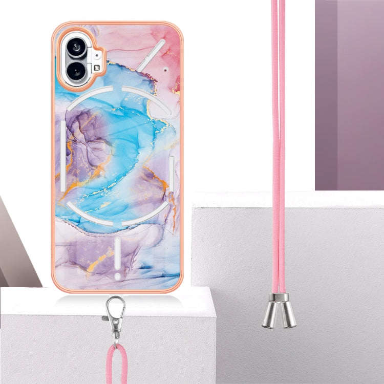 For Nothing Phone 1 Electroplating IMD TPU Phone Case with Lanyard(Blue Marble)