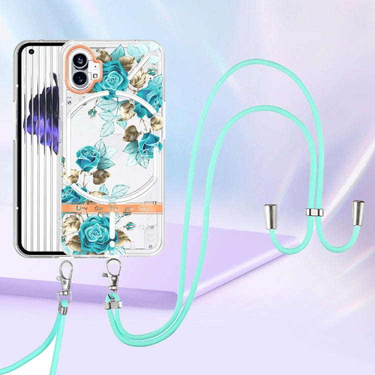 For Nothing Phone 1 Flowers Series TPU Phone Case with Lanyard(Blue Rose)
