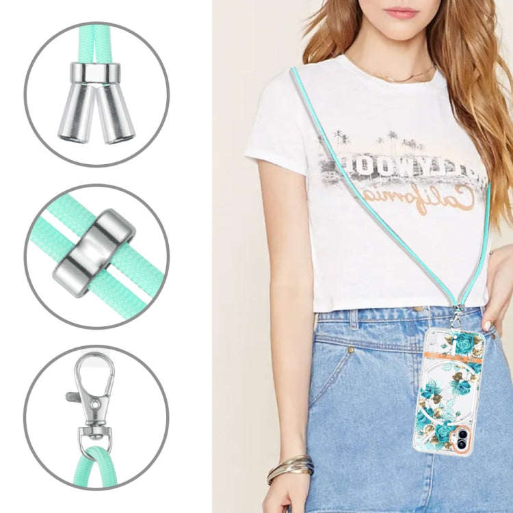 For Nothing Phone 1 Flowers Series TPU Phone Case with Lanyard(Blue Rose)