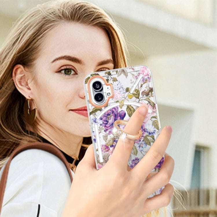 For Nothing Phone 1 Flowers Series TPU Phone Case(Purple Peony)