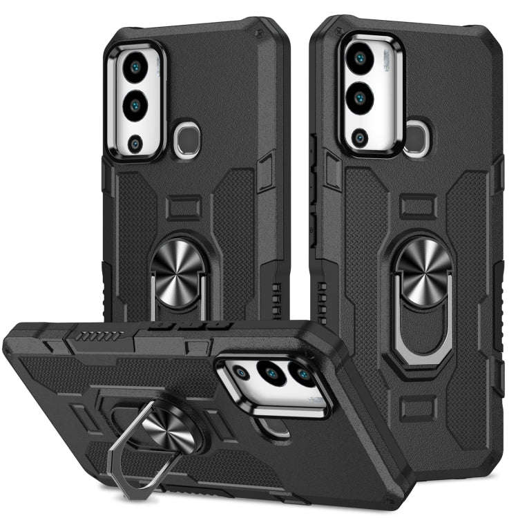 For Infinix Hot 12i Ring Holder Armor Hybrid Phone Case(Black)