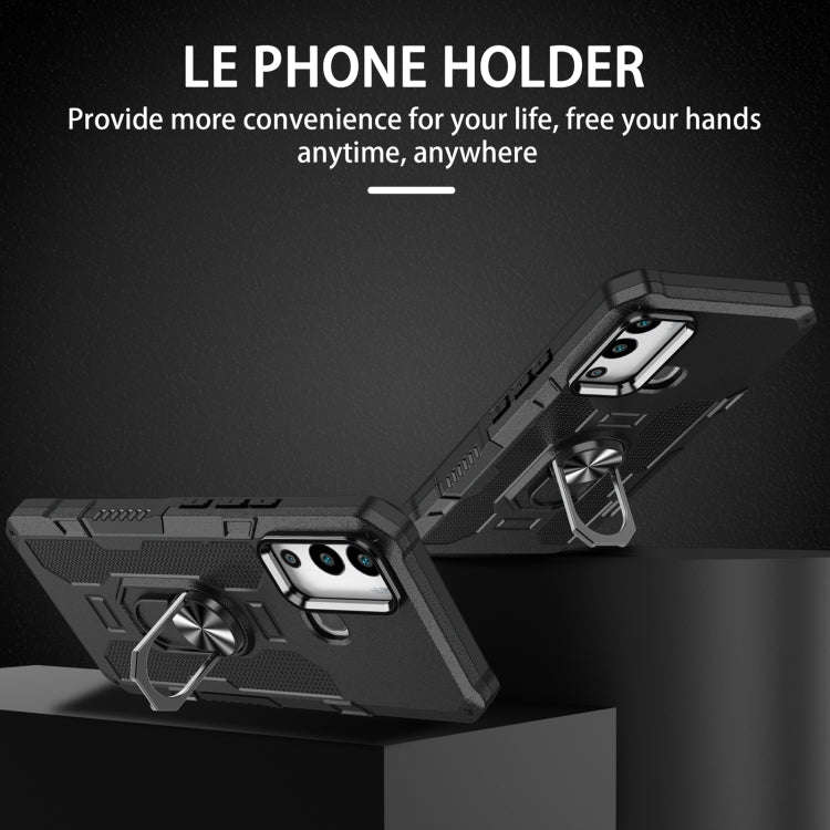 For Infinix Hot 12i Ring Holder Armor Hybrid Phone Case(Black)