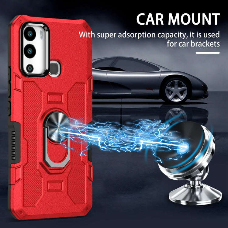 For Infinix Hot 12i Ring Holder Armor Hybrid Phone Case(Red)