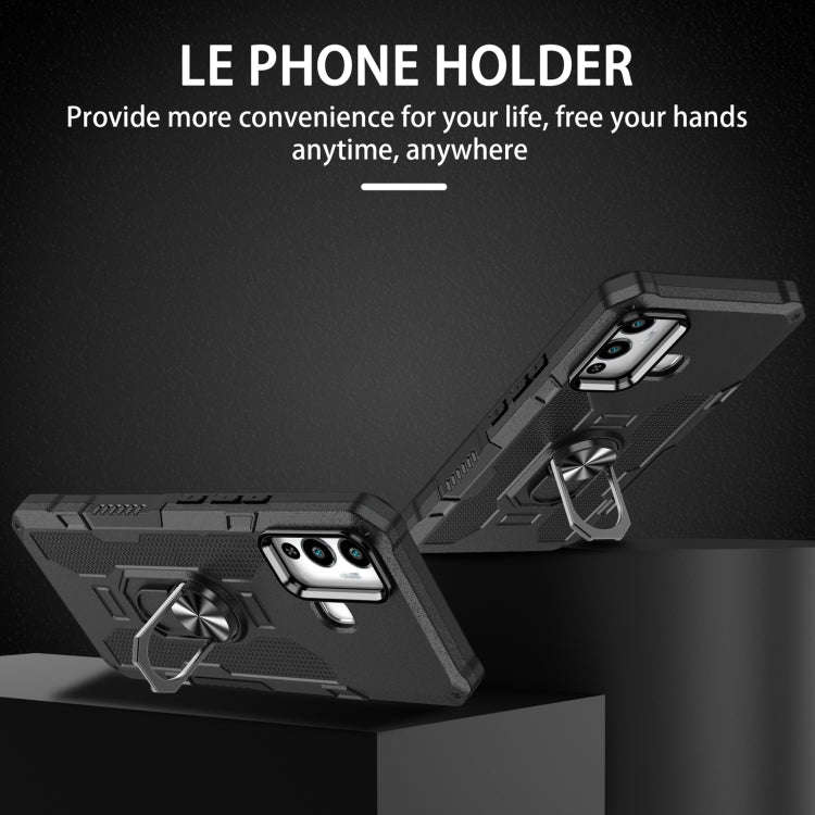 For Infinix Hot 12 Play Ring Holder Armor Hybrid Phone Case(Black)