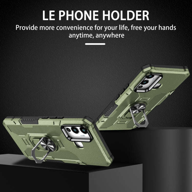 For Infinix Hot 12 Play Ring Holder Armor Hybrid Phone Case(Green)
