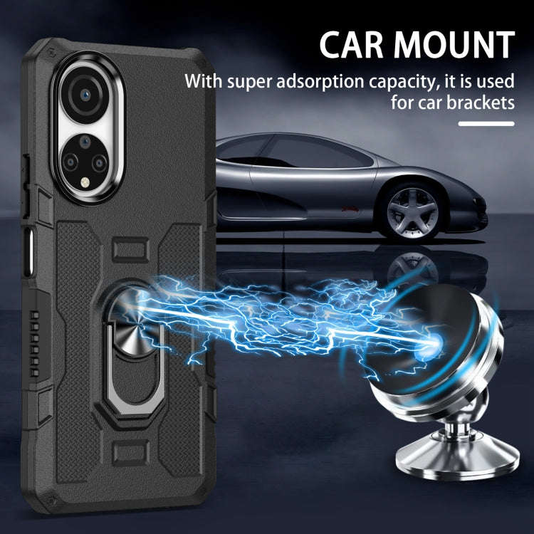 For Honor X7 Ring Holder Armor Hybrid Phone Case(Black)