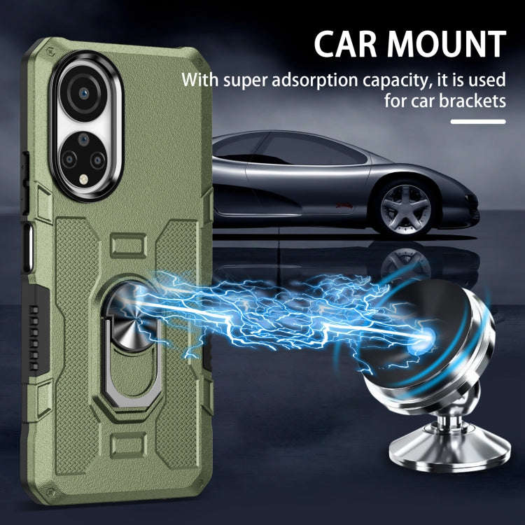For Honor X7 Ring Holder Armor Hybrid Phone Case(Green)