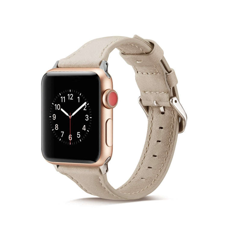 For Apple Watch 5/4 44mm & 3/2/1 42mm Thin Leather Watch Band(Creamy-white)