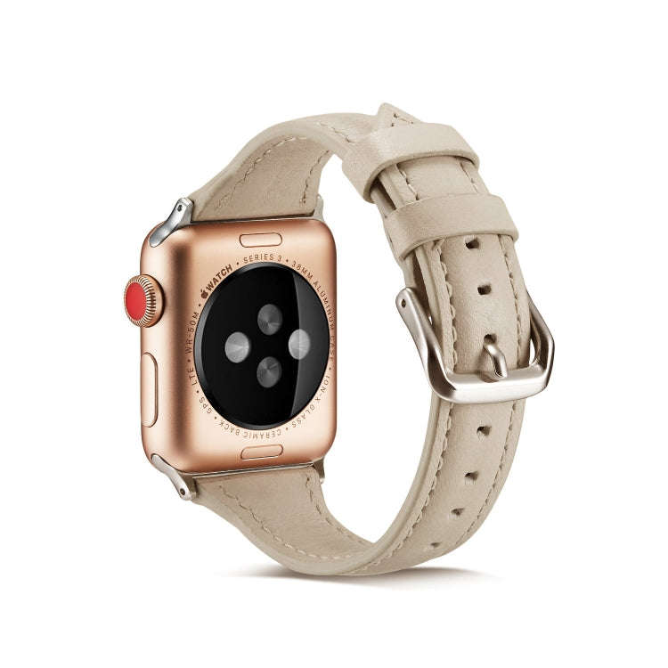 For Apple Watch 5/4 44mm & 3/2/1 42mm Thin Leather Watch Band(Creamy-white)