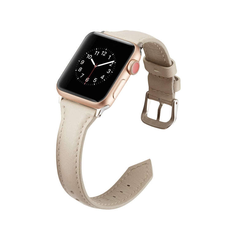 For Apple Watch 5/4 44mm & 3/2/1 42mm Thin Leather Watch Band(Creamy-white)