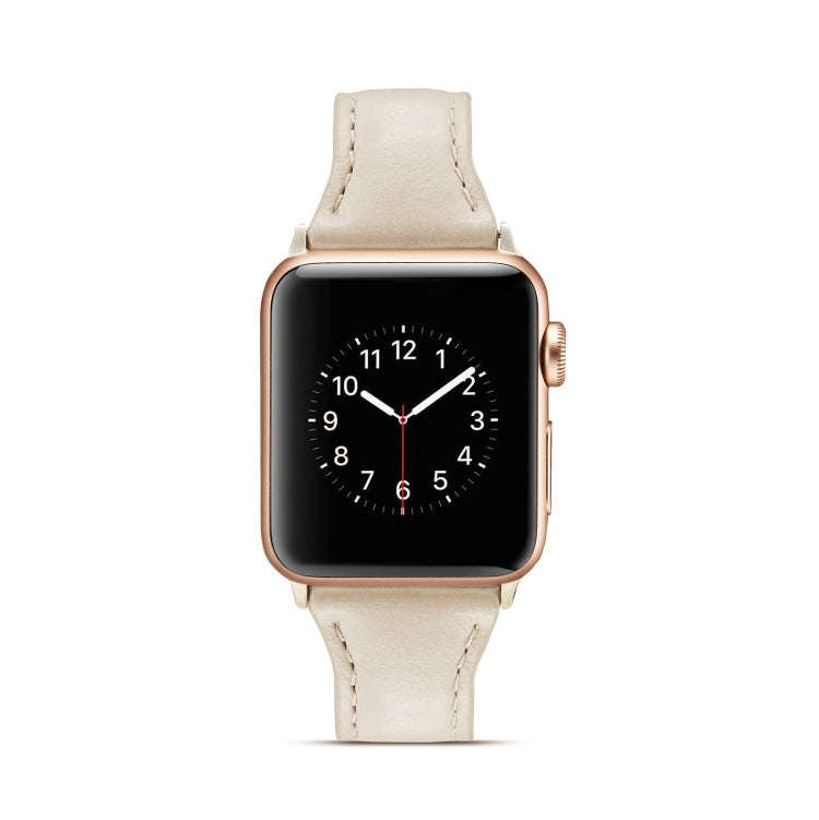 For Apple Watch 5/4 44mm & 3/2/1 42mm Thin Leather Watch Band(Creamy-white)