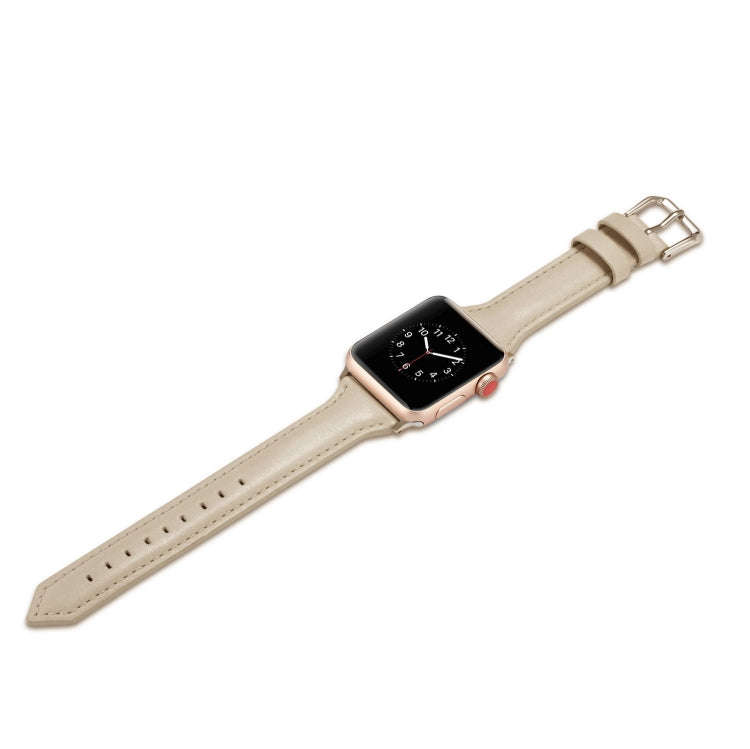 For Apple Watch 5/4 44mm & 3/2/1 42mm Thin Leather Watch Band(Creamy-white)