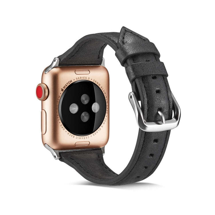 For Apple Watch 5/4 40mm & 3/2/1 38mm Thin Leather Watch Band(Black)