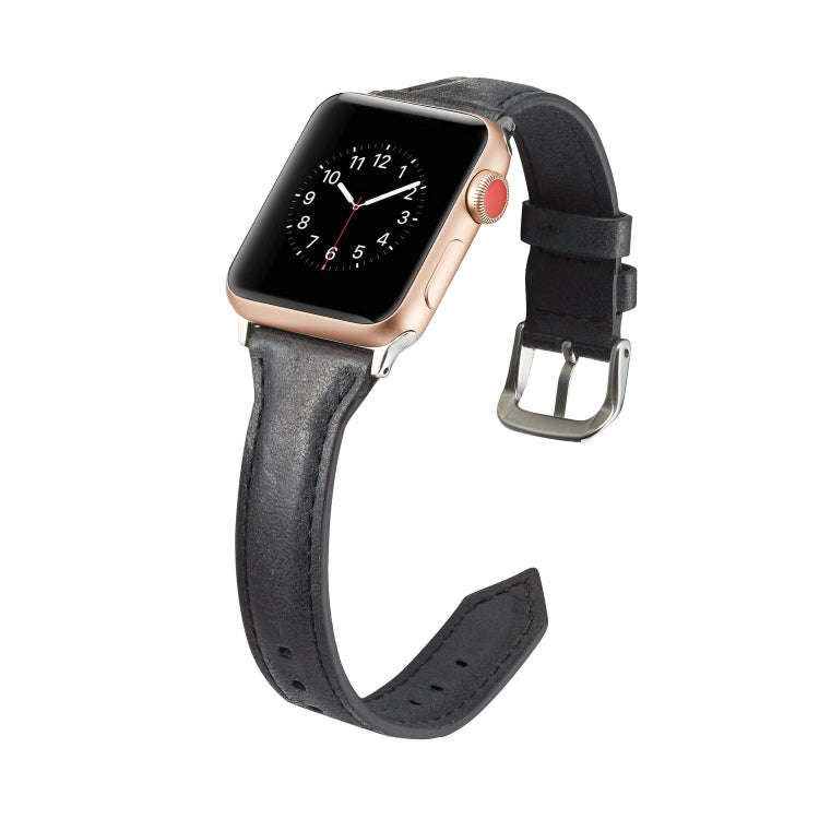 For Apple Watch 5/4 40mm & 3/2/1 38mm Thin Leather Watch Band(Black)