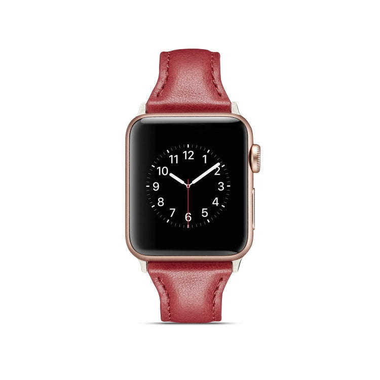 For Apple Watch 5/4 40mm & 3/2/1 38mm Thin Leather Watch Band(Red)
