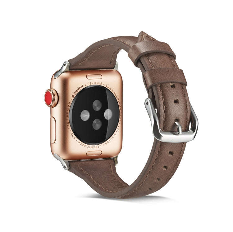 For Apple Watch 5/4 40mm & 3/2/1 38mm Thin Leather Watch Band(Coffee)