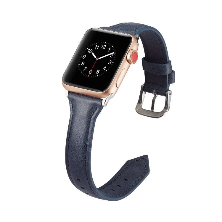 For Apple Watch 5/4 40mm & 3/2/1 38mm Thin Leather Watch Band(Blue)