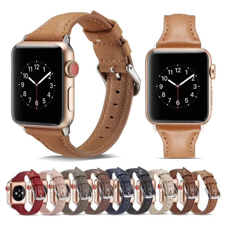 For Apple Watch 5/4 40mm & 3/2/1 38mm Thin Leather Watch Band(Brown)