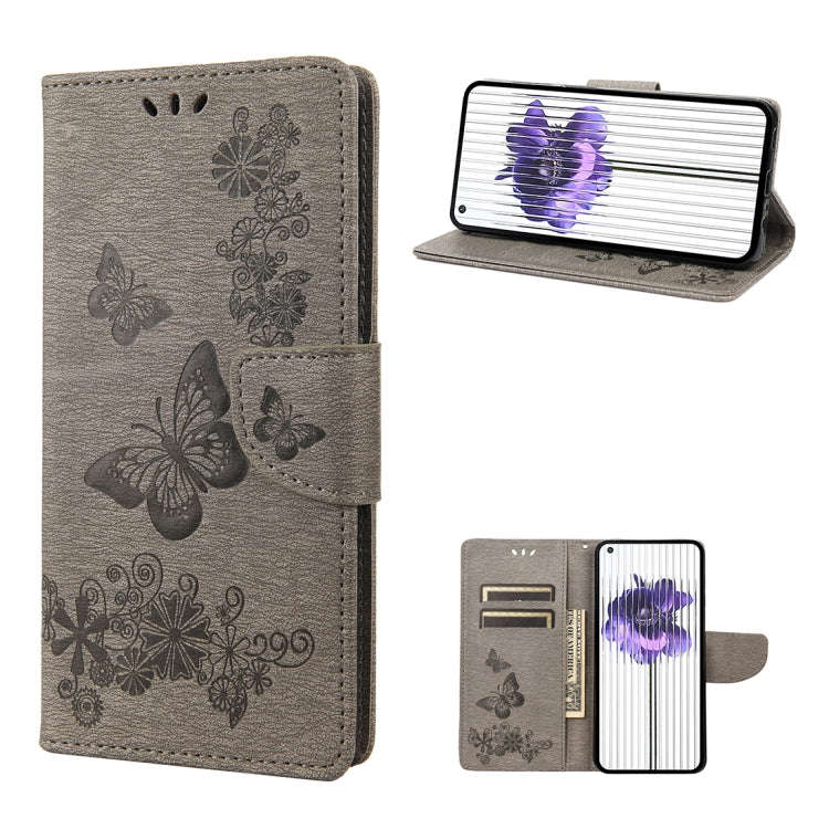For Nothing Phone 1 Butterfly Embossed Horizontal Flip Leather Phone Case(Grey)