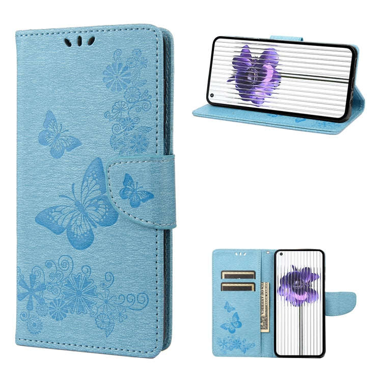 For Nothing Phone 1 Butterfly Embossed Horizontal Flip Leather Phone Case(Blue)
