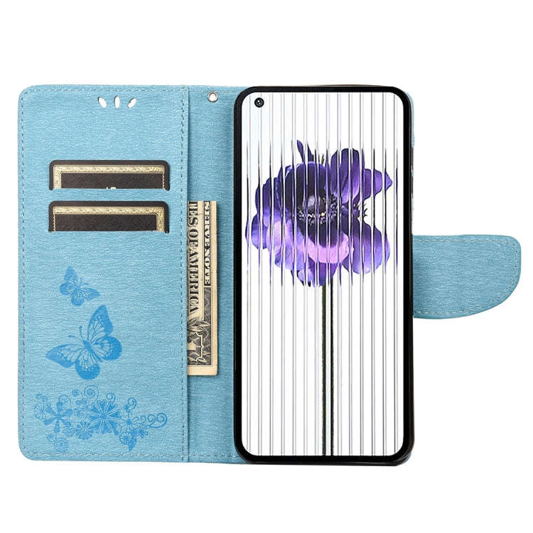 For Nothing Phone 1 Butterfly Embossed Horizontal Flip Leather Phone Case(Blue)