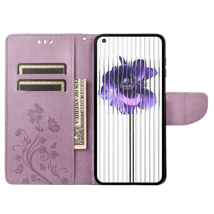 For Nothing Phone 1 Butterfly Flower Pattern Flip Leather Phone Case(Light Purple)
