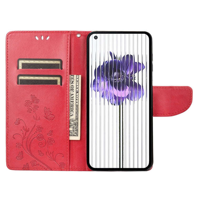 For Nothing Phone 1 Butterfly Flower Pattern Flip Leather Phone Case(Red)