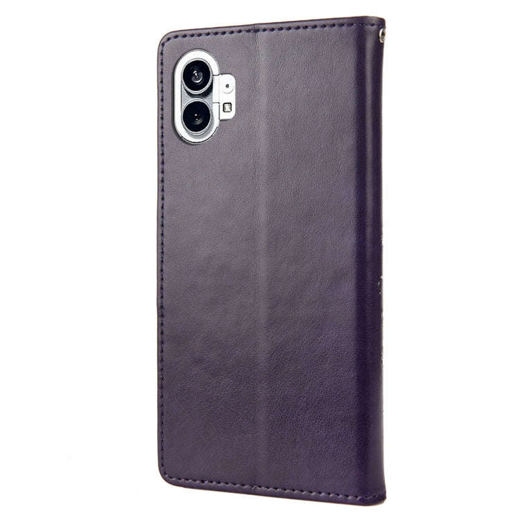 For Nothing Phone 1 Butterfly Flower Pattern Flip Leather Phone Case(Dark Purple)