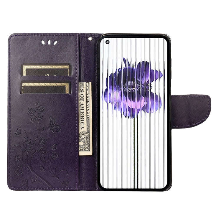 For Nothing Phone 1 Butterfly Flower Pattern Flip Leather Phone Case(Dark Purple)