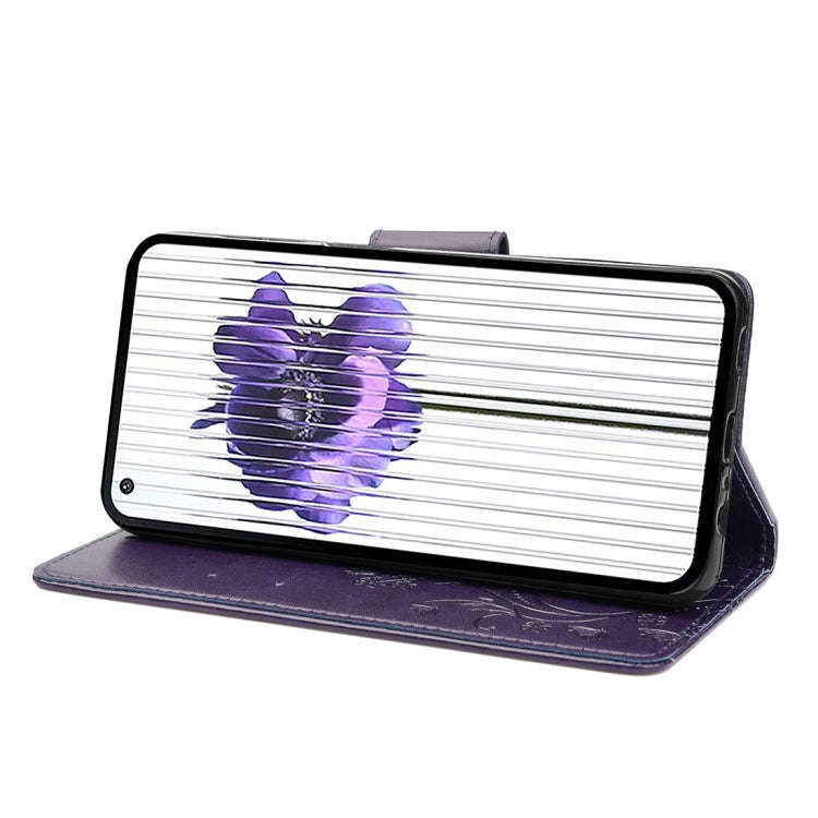 For Nothing Phone 1 Butterfly Flower Pattern Flip Leather Phone Case(Dark Purple)