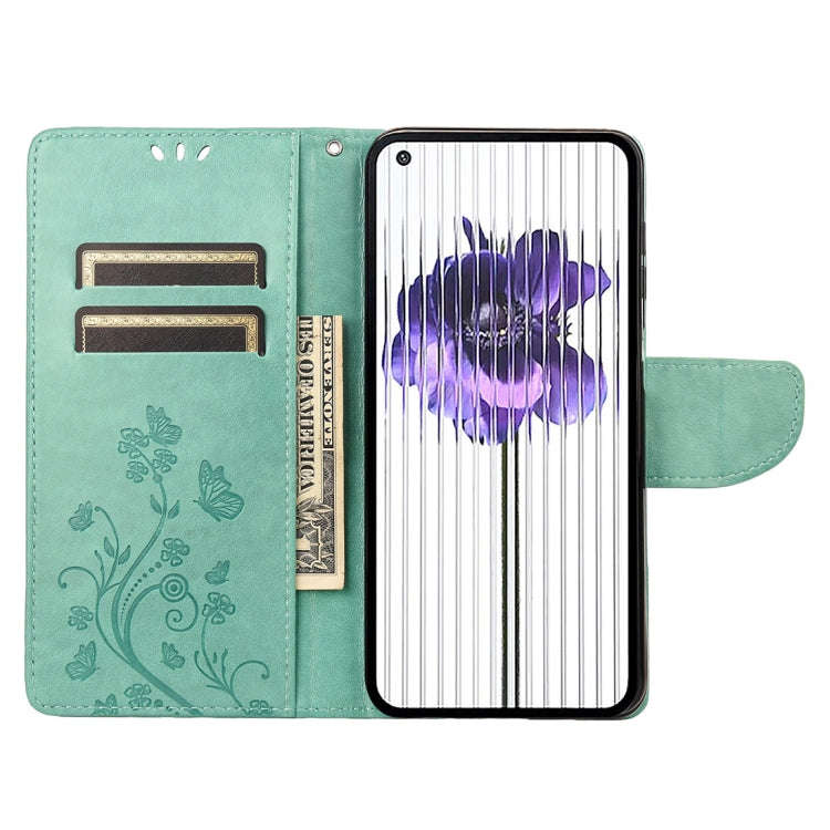 For Nothing Phone 1 Butterfly Flower Pattern Flip Leather Phone Case(Green)