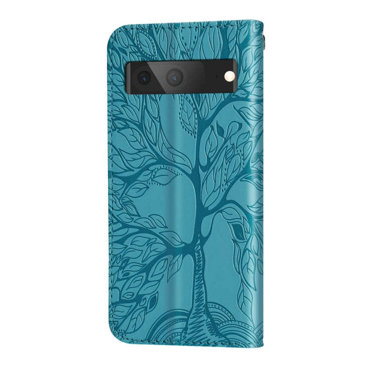 For Google Pixel 7 Life Tree Embossing Pattern Horizontal Flip Leather Phone Case(Blue)