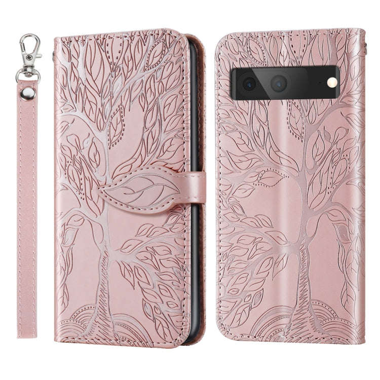 For Google Pixel 7 Life Tree Embossing Pattern Horizontal Flip Leather Phone Case(Rose Gold)
