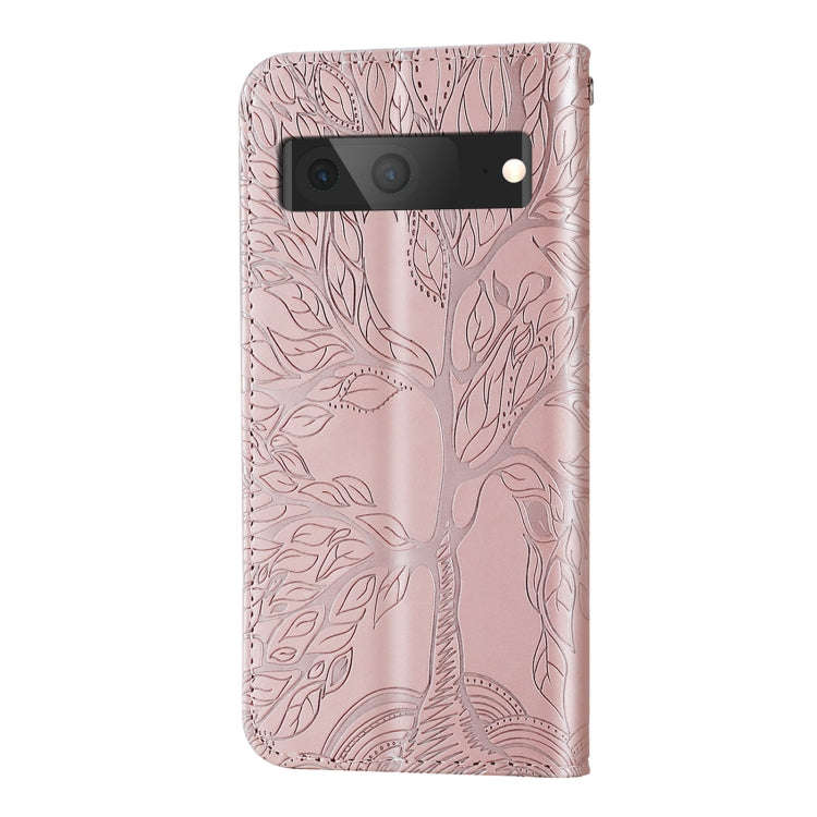 For Google Pixel 7 Life Tree Embossing Pattern Horizontal Flip Leather Phone Case(Rose Gold)